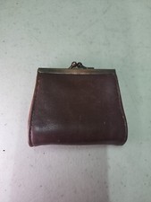 Vintage Brown Leather Coin Purse Metal Trim, Kiss Clasp, Fast Shipping
