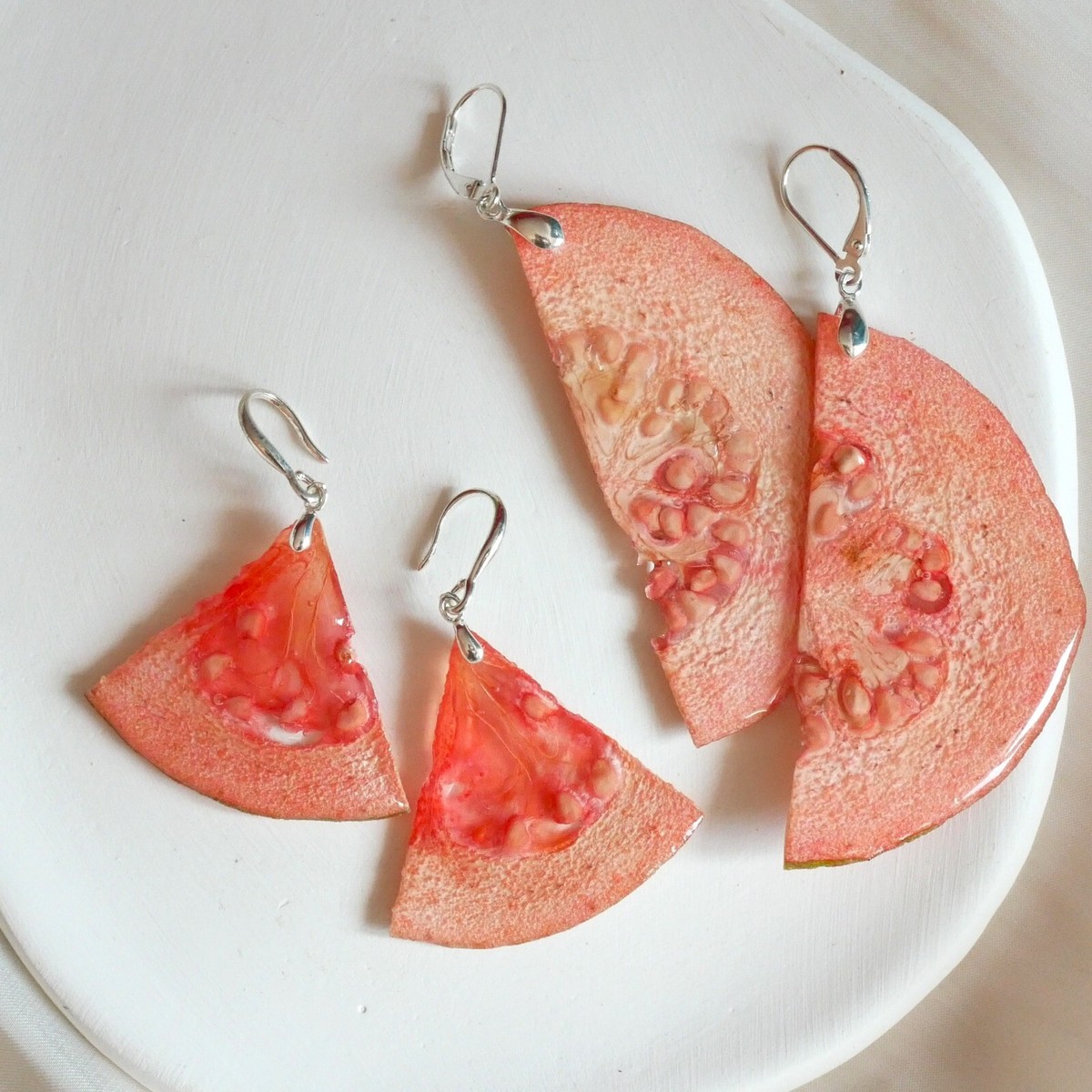 Real Pink Guava Fruit Earrings, Dried Guava Handmade Funny Fruit - Main Image