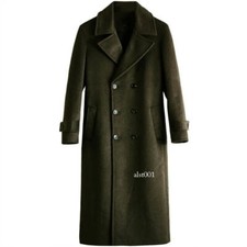 Winter Men Long Double Breasted Wool Blend Coat Thick Warm Overcoat Windbreaker