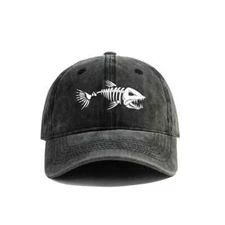 Fishbone Baseball Cap Summer Distressed Dad Hats Men Outdoor Fishing Skeleton