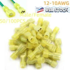 Nylon Female Male Insulated Spade Crimp Terminal Wire Connectors 12-10AWG 100PCS