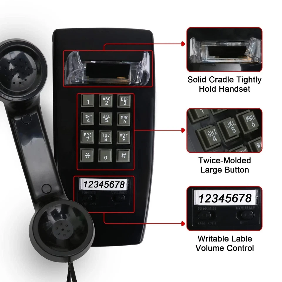 Retro Wall Phones for Landline with Loud Mechanical Ringer Vintage Wall Mount... - Image 3 of 4