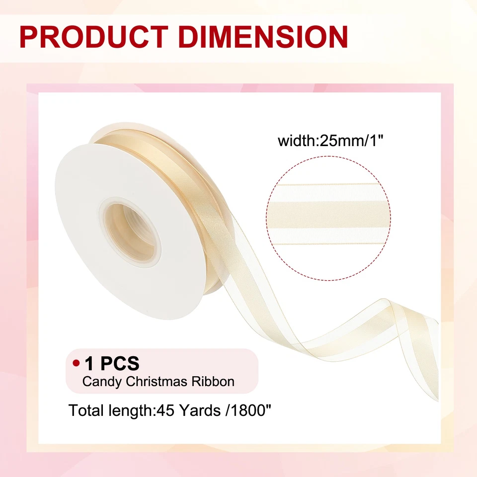 Cinta a rayas de 50 yardas x 1", rollo de caramelo amarillo envoltura de regalo para Navidad Foto 2 de 4