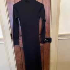 Quince Eco-Knit Ribbed Mock Neck Black Sweater Dress Size-S