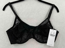 NWT Hsia Woman Black Bra Underwired Unlined Lace Hook Eye Strap Size 36C