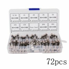 72 Glass Tube Fuses Assortment Kit Quick Blow Fuses for Car Boat 6x30mm