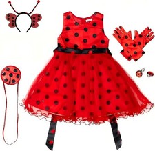 Girls Ladybug Dress Lady Bug Costumes Dress Up Set, 5-6Y
