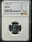 1943 1C  Lincoln Wheat One Cent NGC MS67   6967862-002