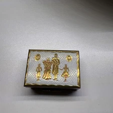 Vintage Nucear Family Compact Mini Photo Frame Brass & White Enamel 1940s