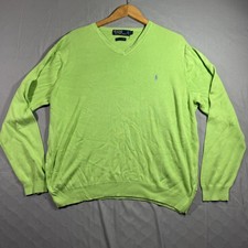 Polo Ralph Lauren Sweater Mens XL Green V Neck 100 Pima Cotton Pullover Knit