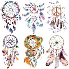 6 Sheets Arm Large Temporary Tattoos - Colorful Dream Catcher Dreamcatcher Fe...