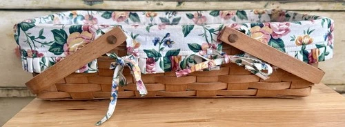 LONGABERGER MARKET BASKET 14"x9.5"x4.25” SWINGING HANDLES 1994 w/Liner