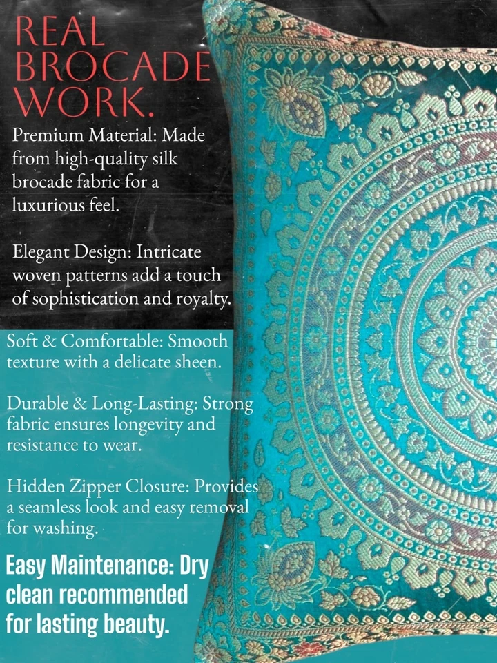 Funda de cojín de brocado de seda mandala indio sofá decoración étnica del... - Imagen 4 de 4