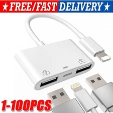 For iPhone to dual USB 3.0 Camera OTG Adapter with Charging Port for iPad lot