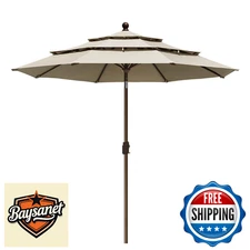 EliteShade USA 9Ft 3-Tier Market Patio Umbrella, Non-Fading Acrylic, Antique Bei