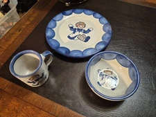 Raggedy Andy Childs Dish Set Plate Bowl  & Cup Set Louisville Stoneware Kentucky