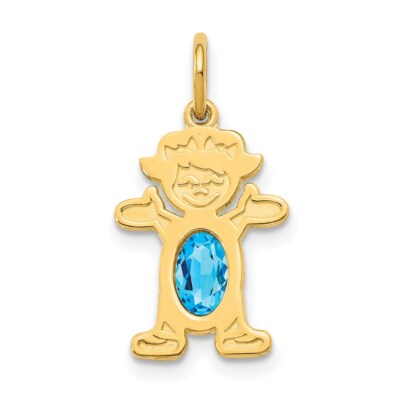 14K Gelbgold Mädchen 6x4 Oval Echter Blautopas - Dezember Charm