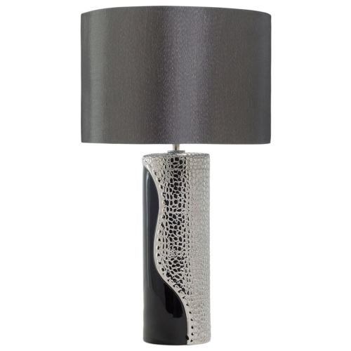 Lampe à Poser Lampe de Table Glamour Noire et Argentée avec Abat-jour Cylindriq - Photo 1/10