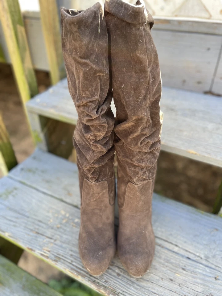 Botas de Gamuza Rosa Duquesa Marrón Norma-1 Media Pantorrilla Arrugadas Talla 8 Foto 2 de 4