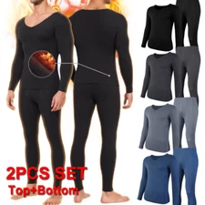 Men Thermal Underwear V Neck Soft Fleece Lined Long Johns Soft Set Top Pants