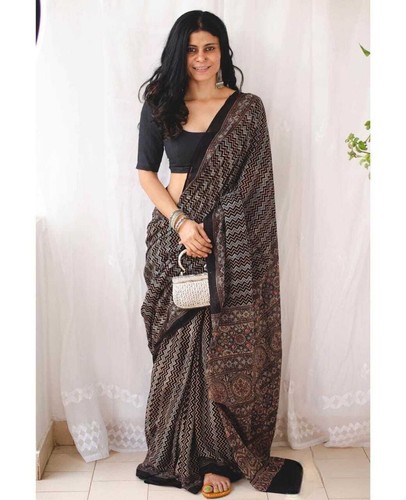 Pakistani Indian Wear Sari Chanderi cotton Bollywood Saree Blouse Women DESIGNER - Picture 3 of 5