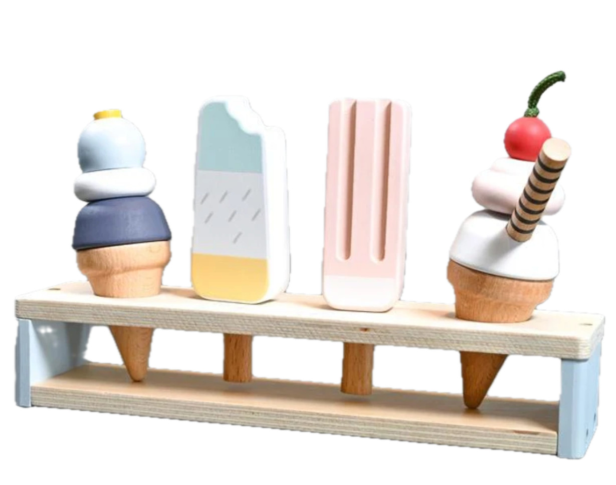 EverEarth Eis am Stiel Holz Spielzeug für Spielküche o. Kaufmannsladen, 10 Teile