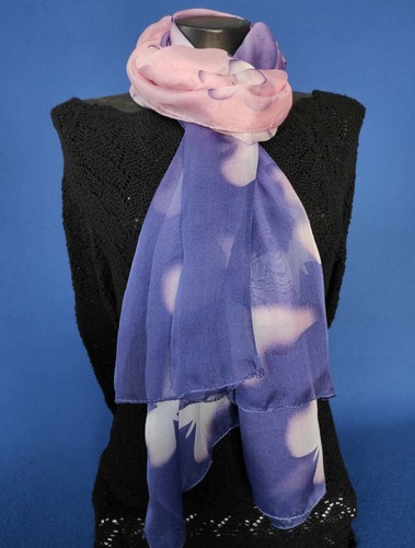 Foulard Purissima Seta 💯 Stola chiffon Coprispalle Sciarpa Hijab Farfalle - Foto 3 di 7
