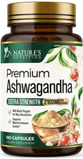 Organic Ashwagandha Capsules 2100mg Supplement w/ Black Pepper Root Powder