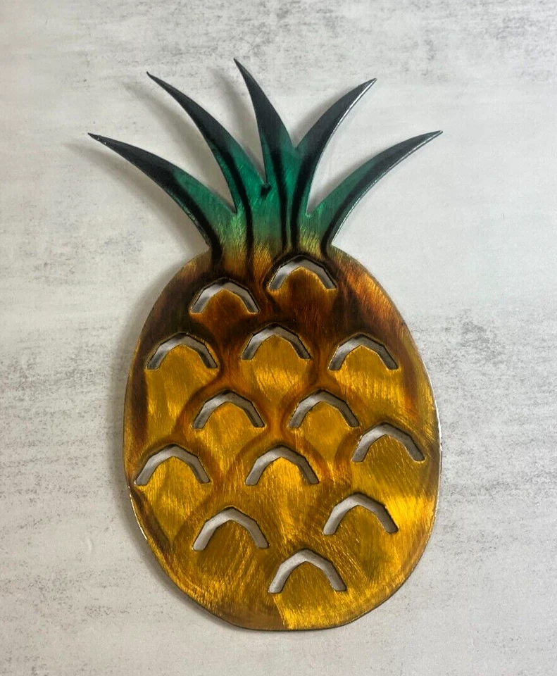 Piña con acabado en cobre y mármol verde miel - arte de pared de metal 9 1/2" x 6" Foto 2 de 4