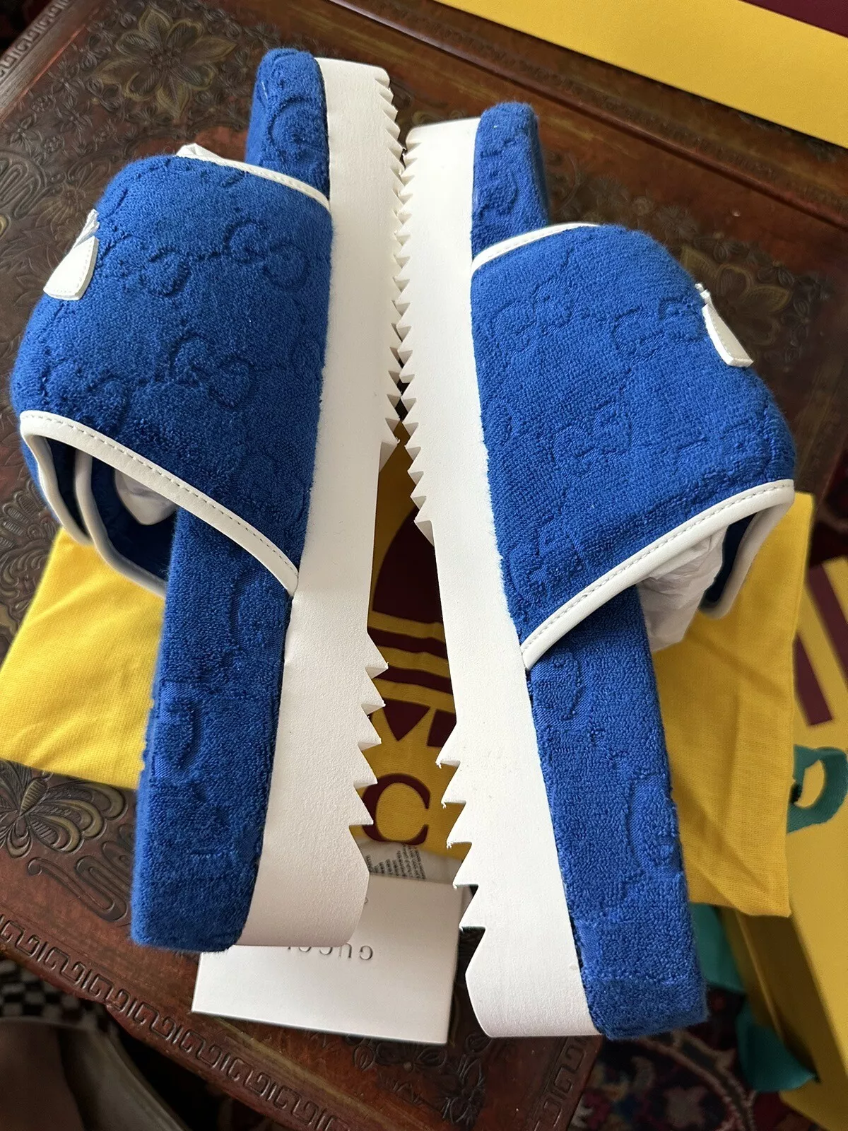 Adidas x Gucci Mens Blue Slides Sandals Size 10G Sold Out in Kosovo at 627 Rating 5