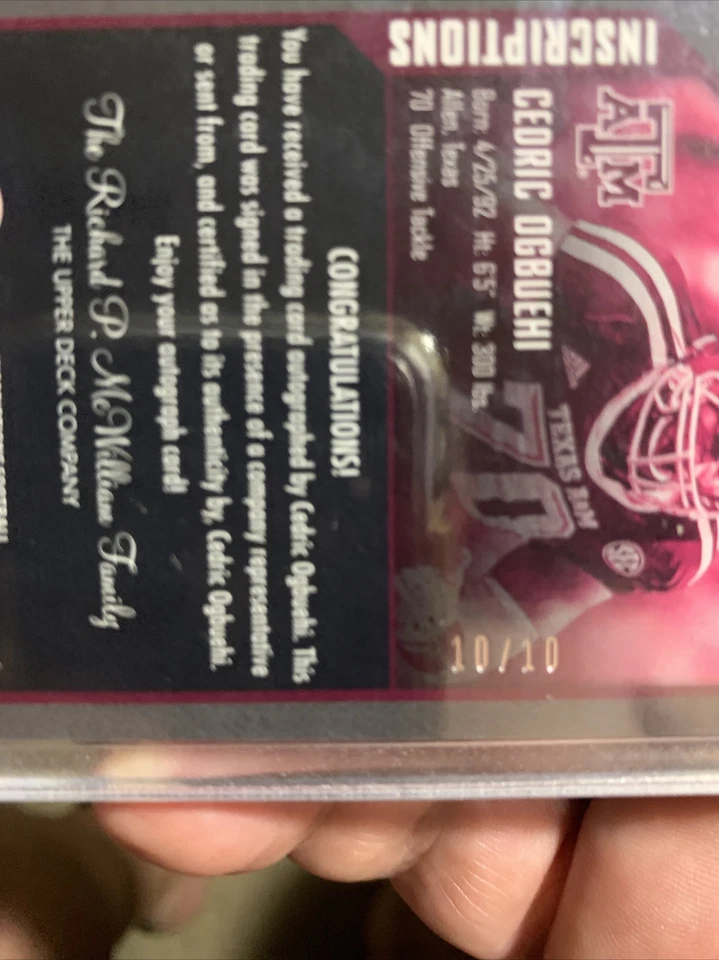 Cedric Ogbuehi 2015 Upper Deck Inscription Gold Auto 10/10 Ebay 1/1 Twxas A&M - Image 2 of 2