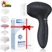 Facial Cleansing Brush Silicone Face Scrubber: 7 in 1 FBS-D Electric Exfoliating