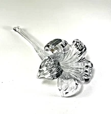 Art Glass Lily Flower Figurine Bud Vase Horizontal Hand Blown Clear Stem Vtg 8"z
