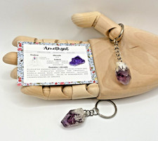 AMETHYST  STONE CRYSTAL HEALING KEY RING KEYRING + GIFT BAG + CARD