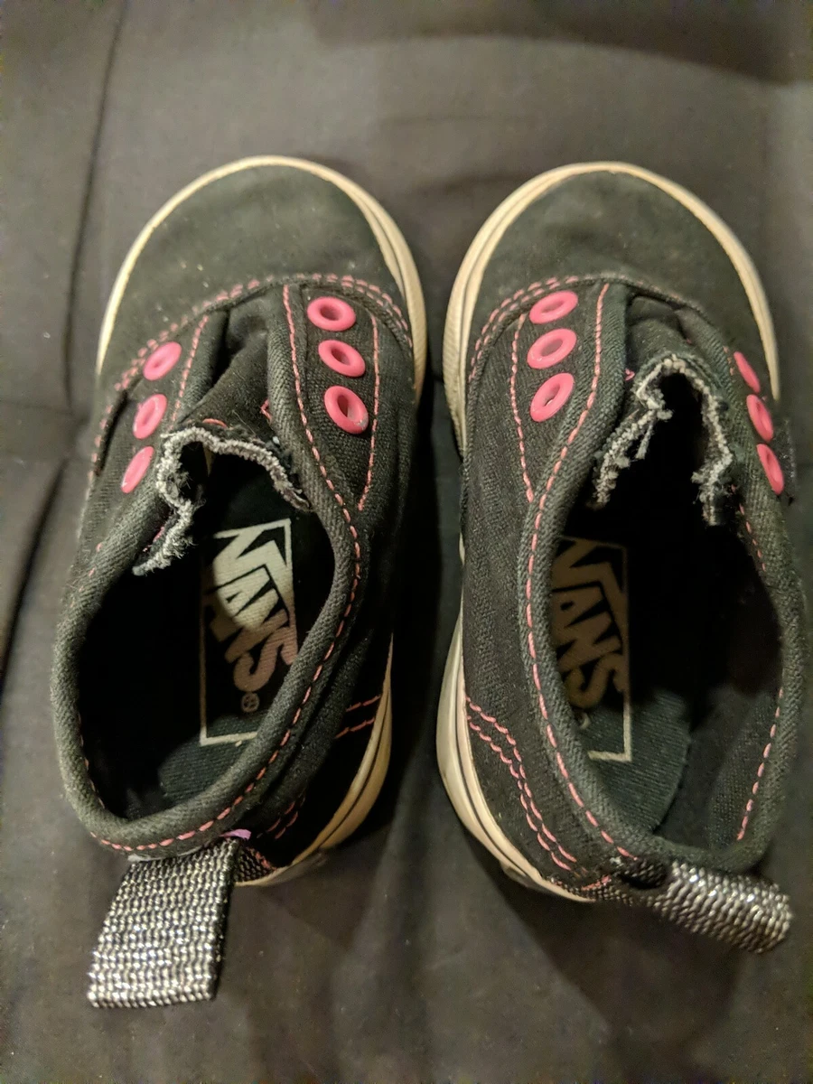 VANS blk Hot pink slip on string holes suede skate shoes no tie