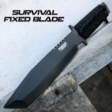 11" Black Full Tang Tactical Survival Hunting Knife Fixed Blade w/ Sheath NEW