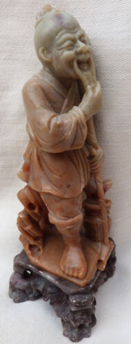 Vintage Hardstone or Soapstone ? Carving Chinese Fisherman Sculpture 14.5cm - Picture 3 of 8