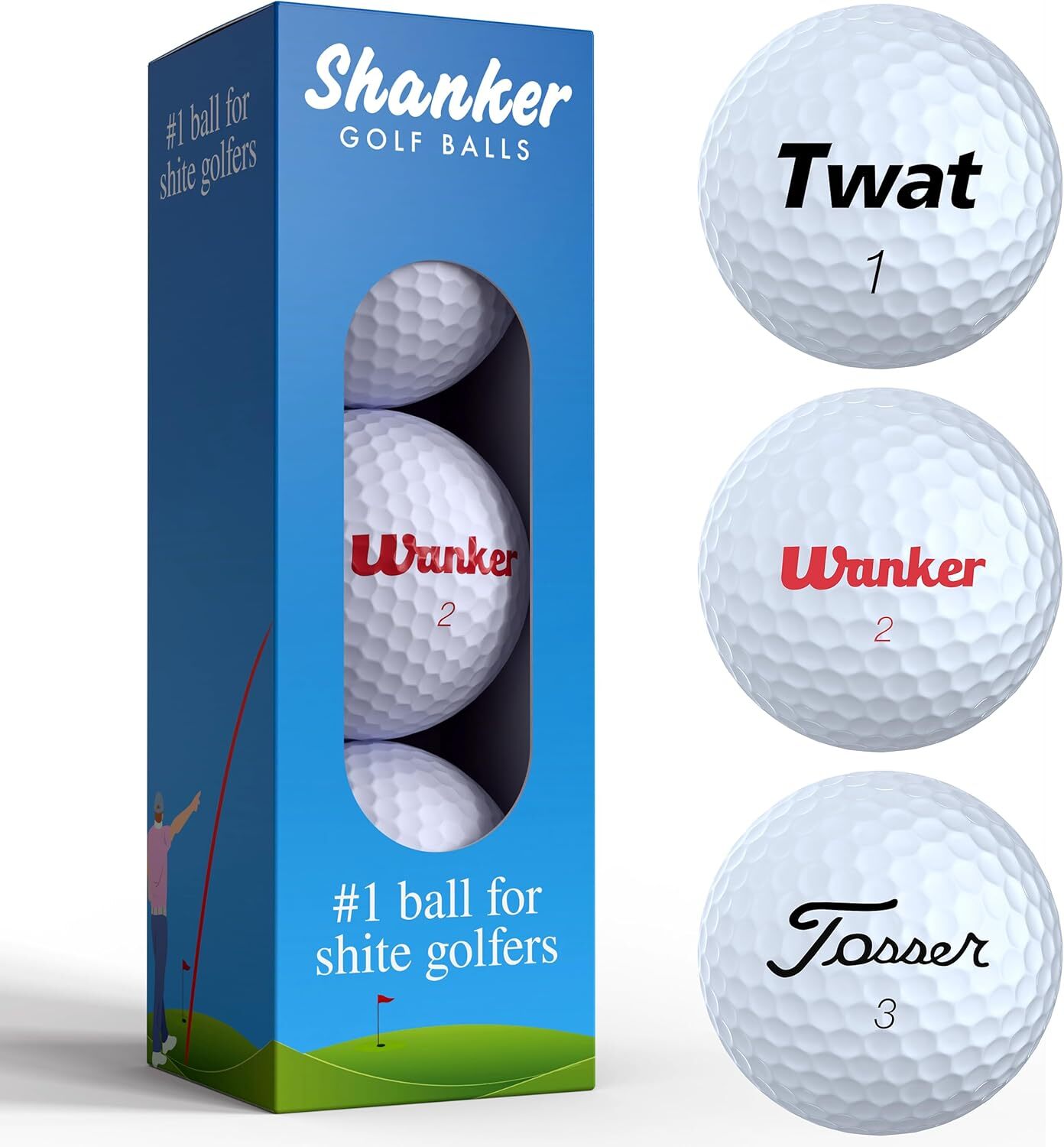 Shanker Golf Balls - Rude Branded Horrible - Funny Joke Gift for White
