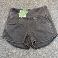 Halara Flex Black Denim Shorts Size M High Waisted Stretch Pull On Pockets Yoga