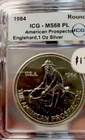 1984 Engelhard 1 Oz Silver American Prospector MS68 PL ICG Proof Like - Mirror
