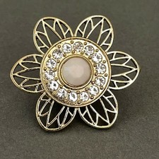 Gold-tone White Rhinestones Flower Women's Fashion Ring Elastic NWOT