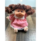 Vintage Cabbage Patch Kids Doll Pink Gingham Lace Dress Brown Yarn Hair Blue Eye