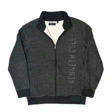 Kenneth Cole Men’s Black Track Jacket Zip-Up Logo Sweatshirt Long Sleeve Size L