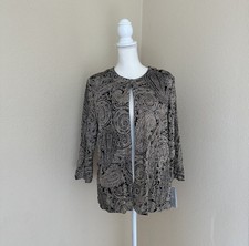 Alex Evenings Paisley Glitter Open Front Jacket Sz L Evening Wedding Cocktail