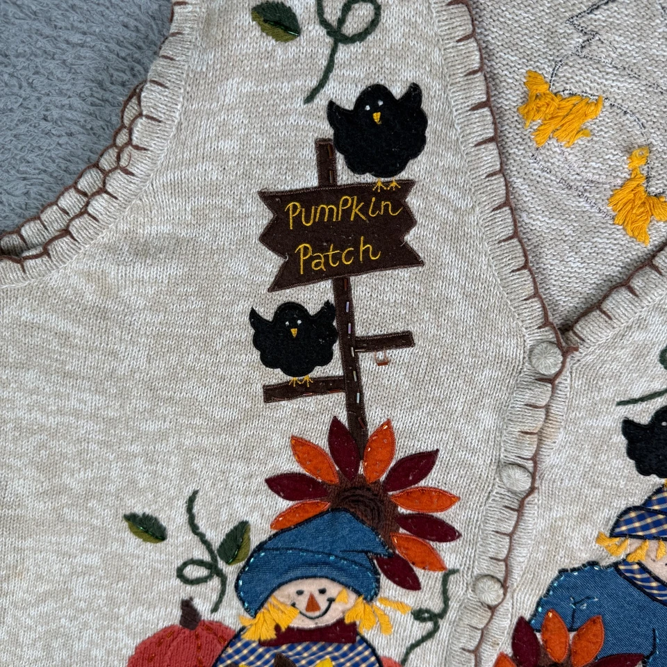 Chaleco Suéter Tejido Vintage Otoño Otoño Años 90 Talla 22/24 Cárdigan Parche Calabaza Foto 4 de 4