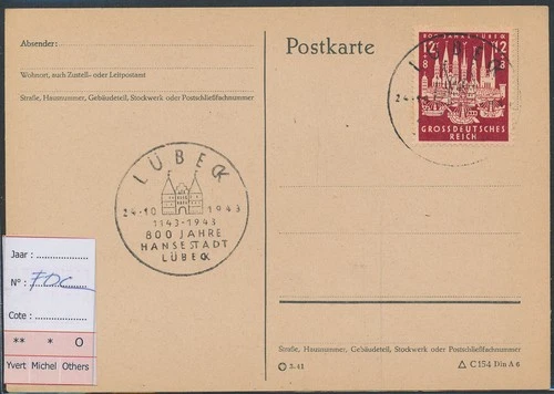 LS72917 Germany 1943 Reich L�beck 800 years FDC used