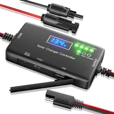 Solar Charge Controller 12V 20A, Solar Panel Charge Controller with Type-C an...