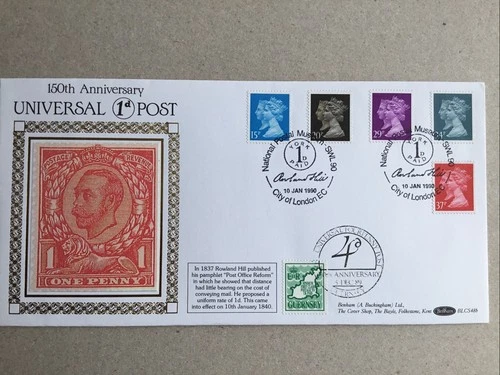 1990 Benham BLCS48b 150th Anniv 1d Post FDC Full Set Stamps, Doubled Guernsey.