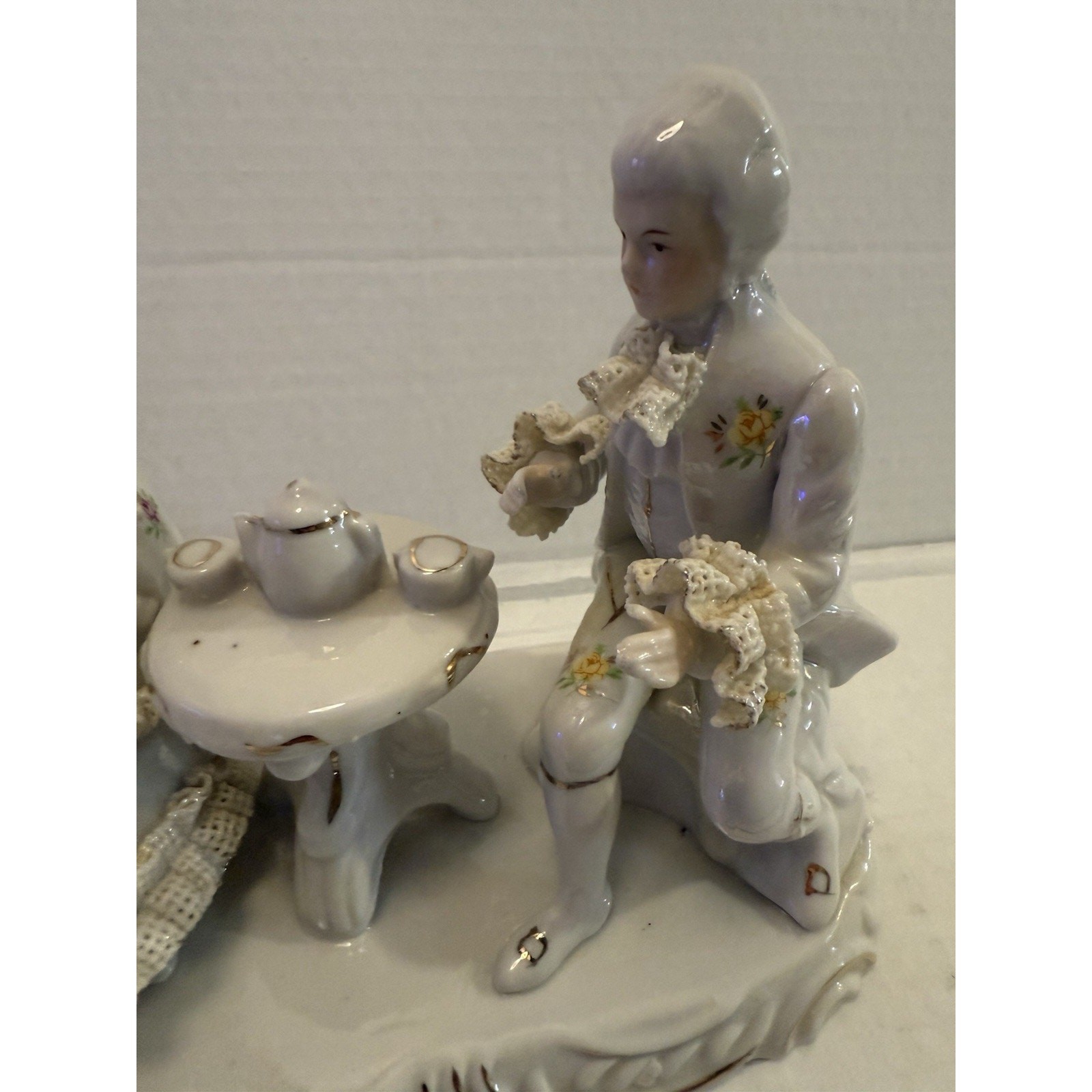 Vintage Rare Lace Porcelain Teaparty Tea Set Poodle Romantic Couple Figurine!