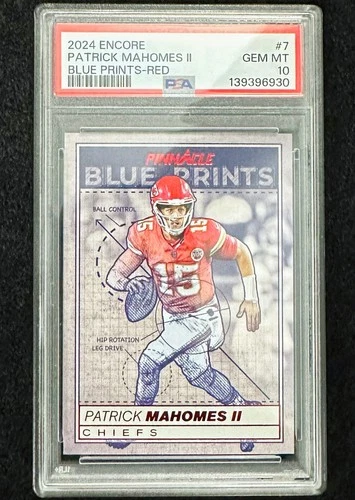 2024 Panini Encore #7 Patrick Mahomes Pinnacle Blue Prints red /75 PSA 10 pop 1